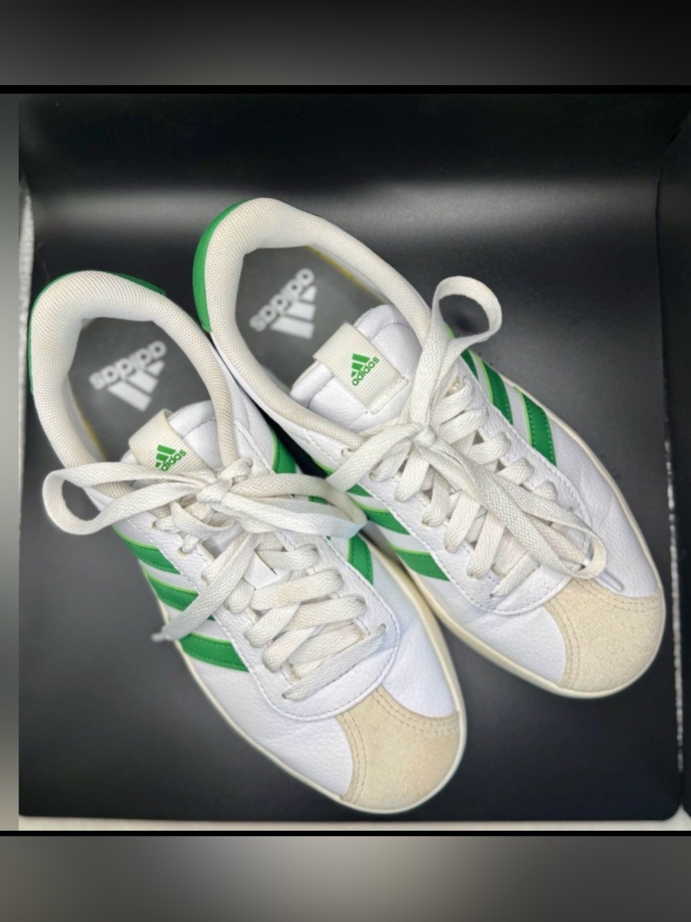 adidas VL Court 3.0 White and Green Athletic Shoes